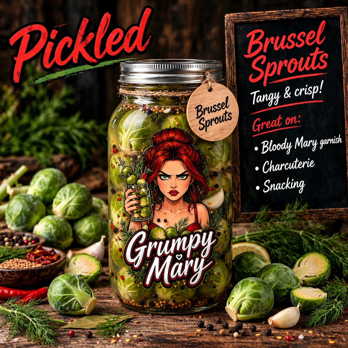 Grumpy Mary Pickled Brussels Sprouts